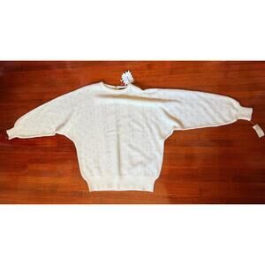 Vintage 80's Knitivo 2 Deadstock Cream Embroidered Keyhole Sweater Large XL Boho